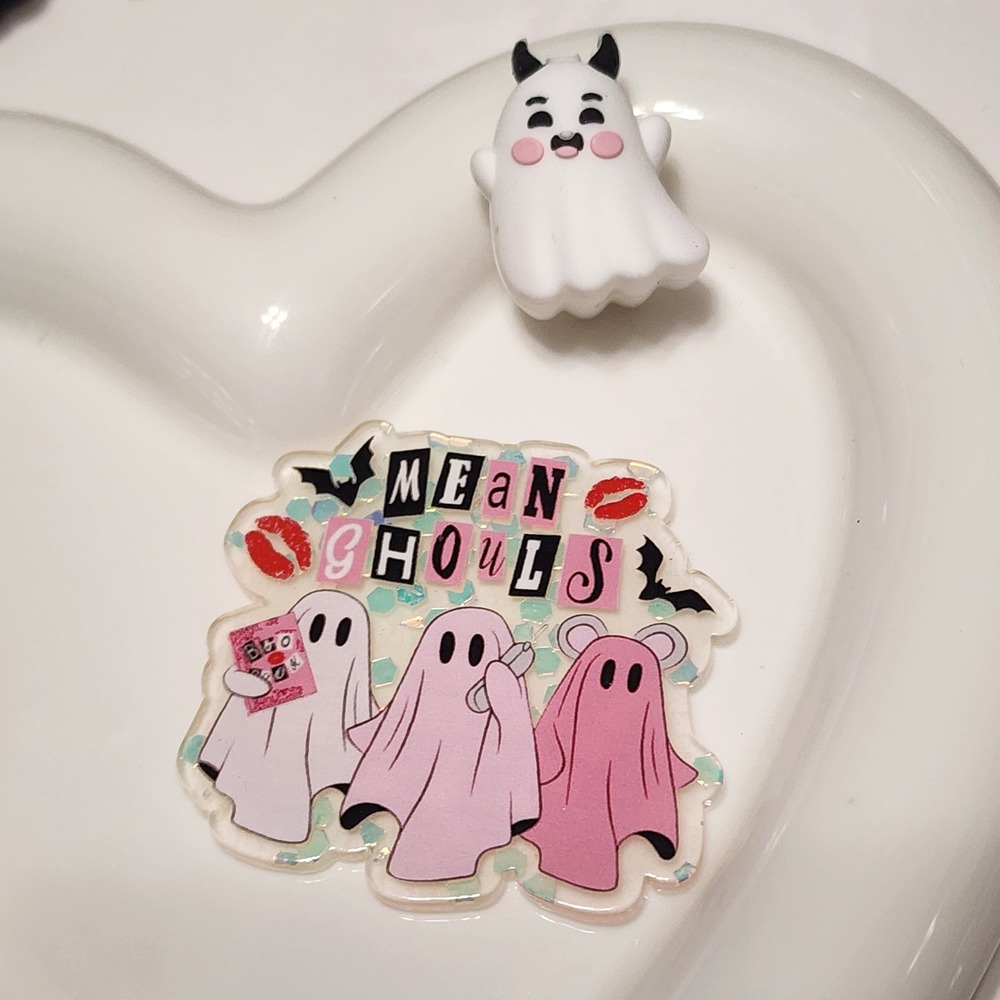 Mean Ghouls Flatback Focal Bead Keychain Jewelry Crafts Badge Ghost Halloween